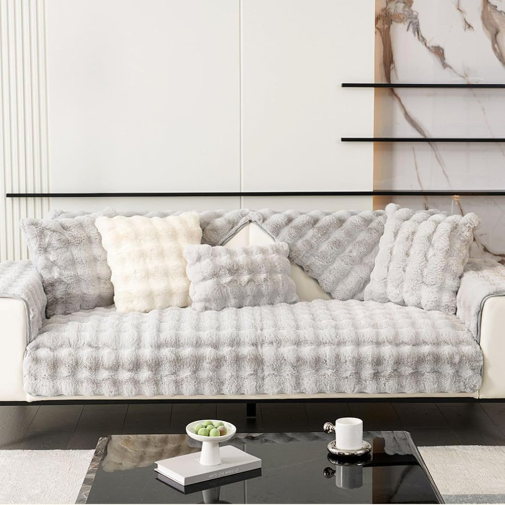Plush Rabbit Fur Dog Sofa Cover with Anti-Slip Backing