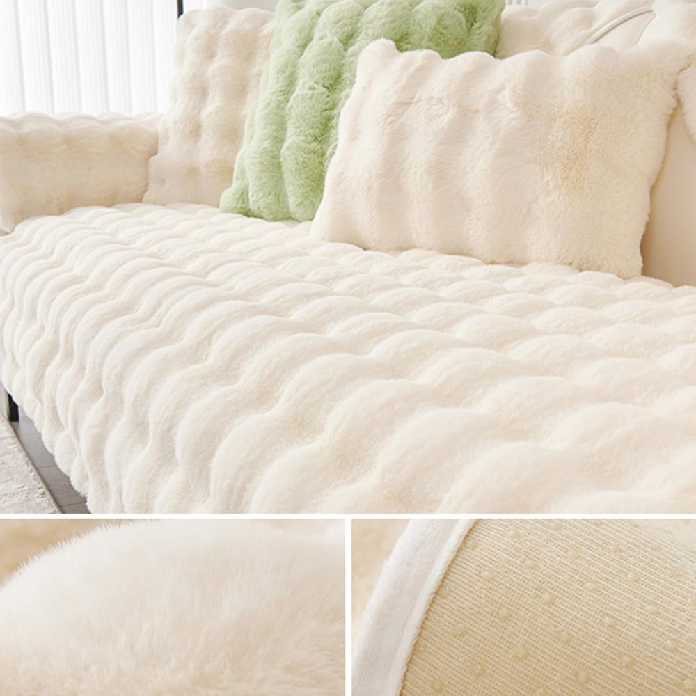 Plush Rabbit Fur Dog Sofa Cover with Anti-Slip Backing