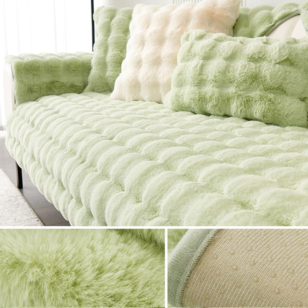 Plush Rabbit Fur Dog Sofa Cover with Anti-Slip Backing