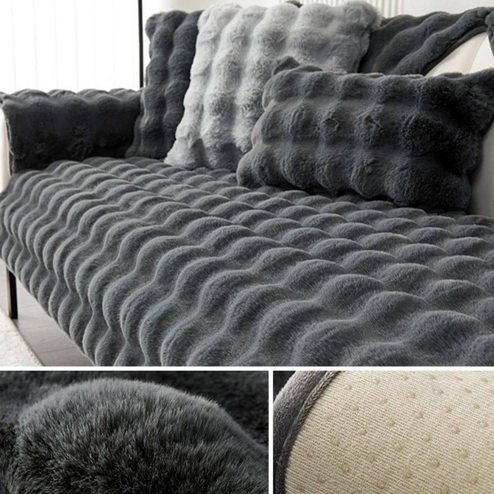 Plush Rabbit Fur Dog Sofa Cover with Anti-Slip Backing