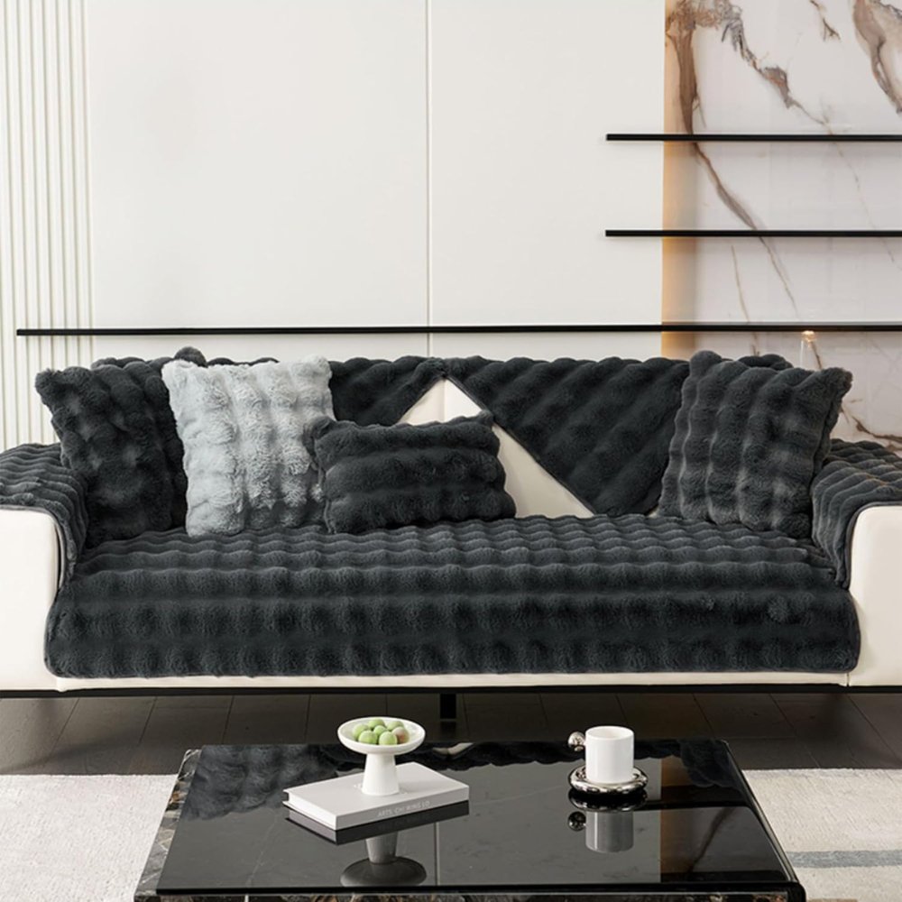 Plush Rabbit Fur Dog Sofa Cover with Anti-Slip Backing