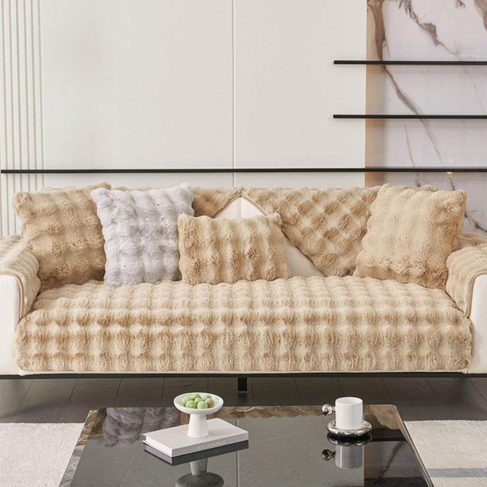 Plush Rabbit Fur Dog Sofa Cover with Anti-Slip Backing