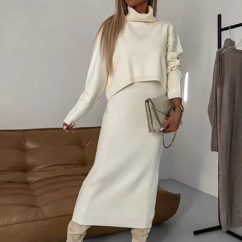 Midi Dress Set with Blouse for Autumn-Winter Elegance