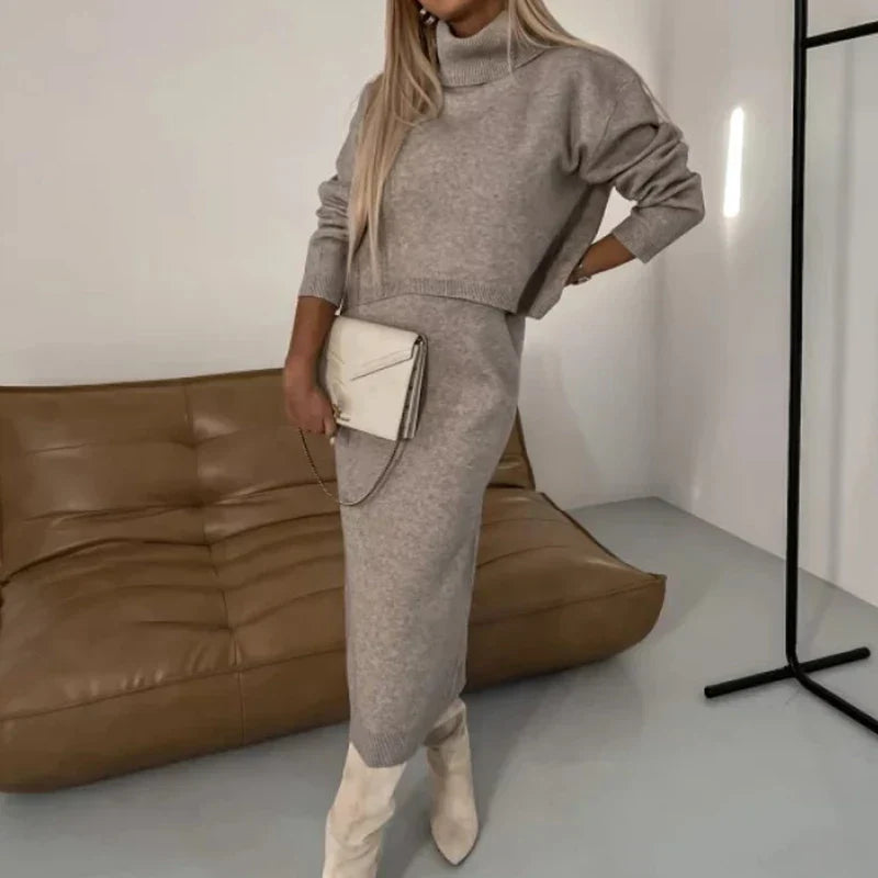 Midi Dress Set with Blouse for Autumn-Winter Elegance