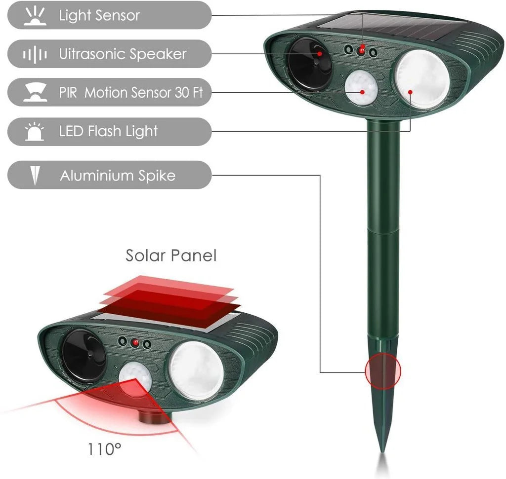Solar-Powered Ultrasonic Animal Repeller for Deer and Wildlife