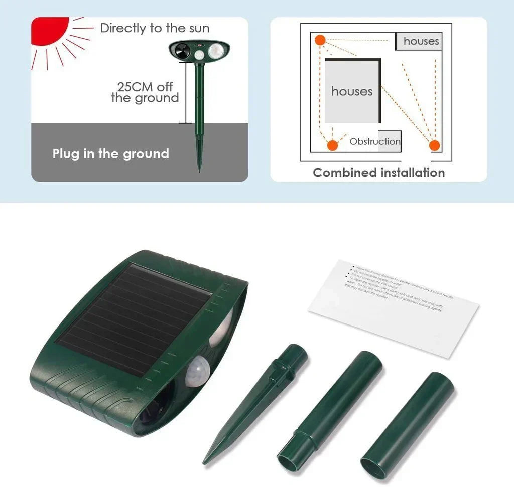 Solar-Powered Ultrasonic Animal Repeller for Deer and Wildlife