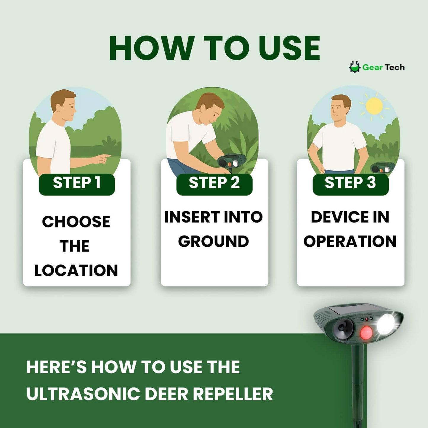 Solar-Powered Ultrasonic Animal Repeller for Deer and Wildlife