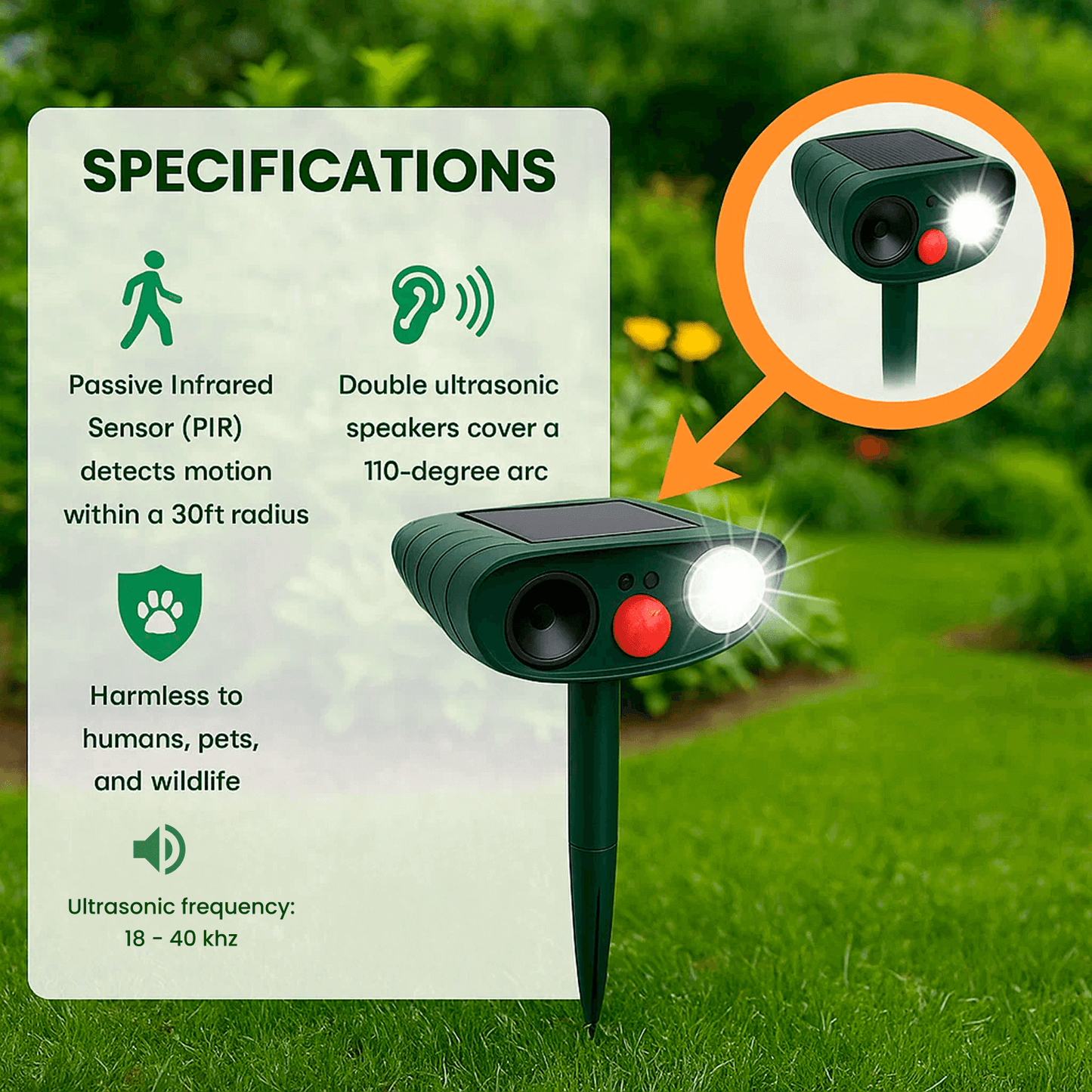 Solar-Powered Ultrasonic Animal Repeller for Deer and Wildlife