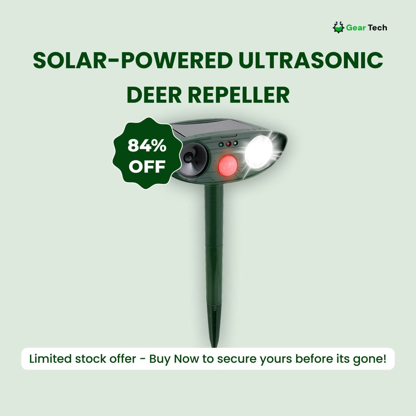 Solar-Powered Ultrasonic Animal Repeller for Deer and Wildlife