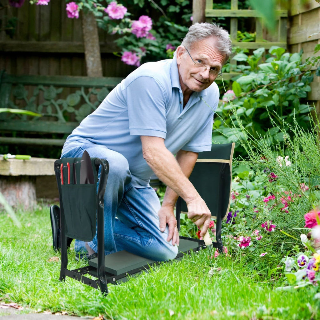 Garden Kneeler and Stool with Tool Pouch and Support Handles