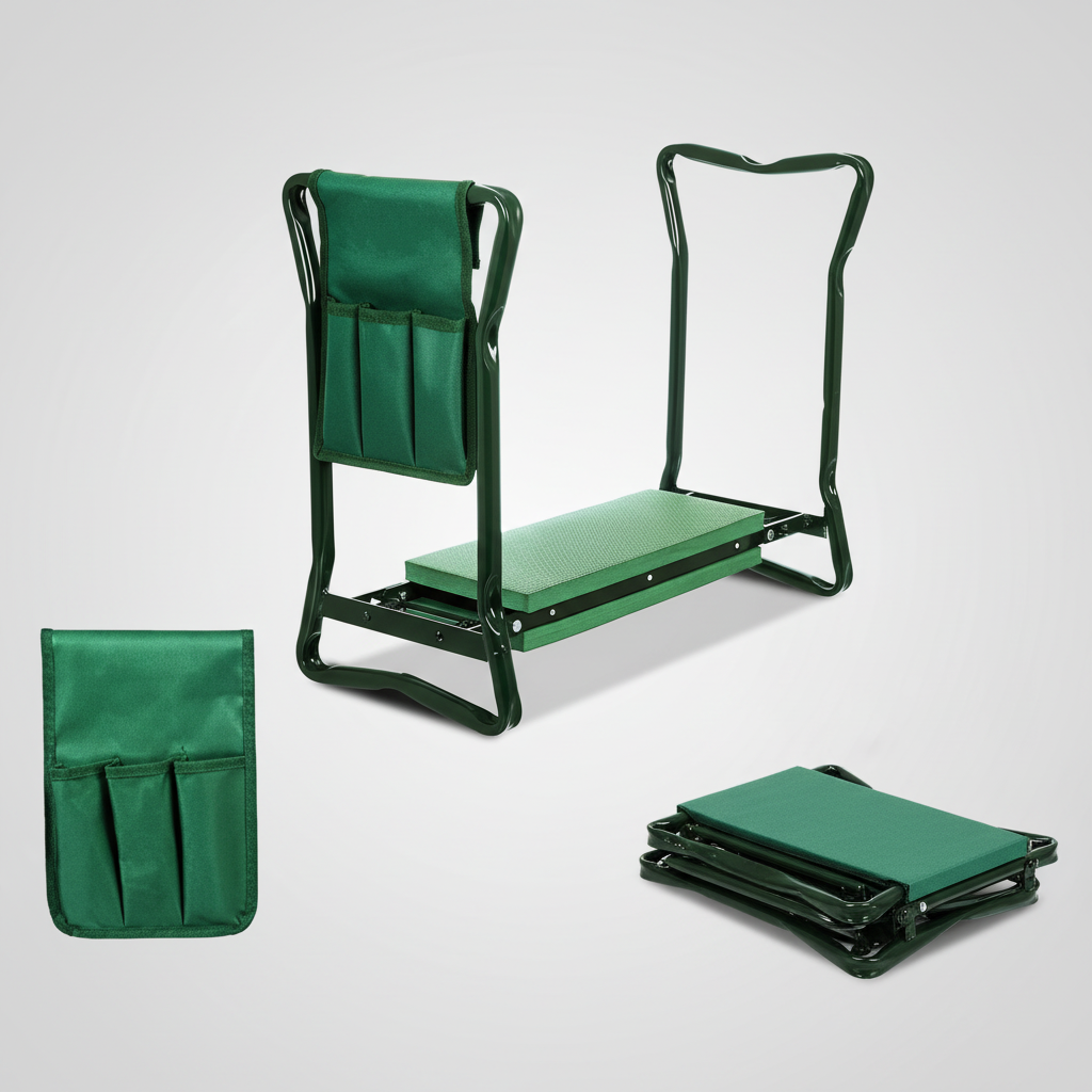 Garden Kneeler and Stool with Tool Pouch and Support Handles