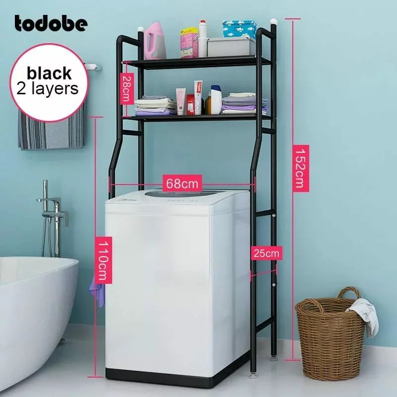 Steel Washing Machine Rack with Adjustable Shelves in Black or White