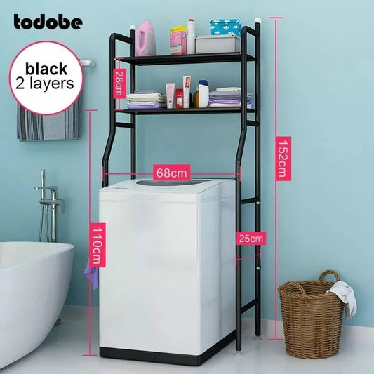 Steel Washing Machine Rack with Adjustable Shelves in Black or White
