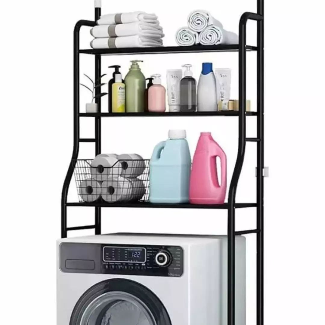 Steel Washing Machine Rack with Adjustable Shelves in Black or White