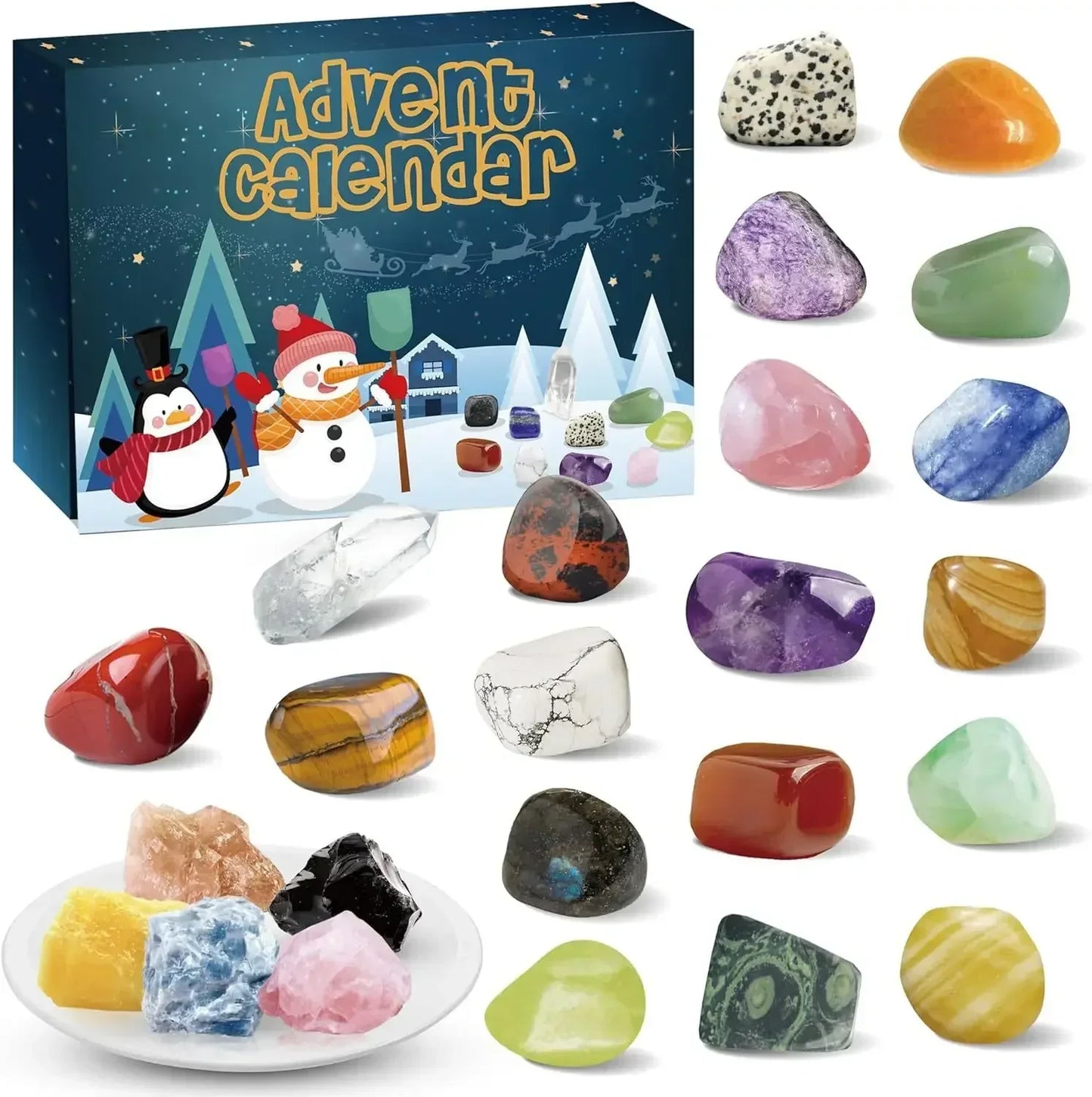 Advent Calendar with 24 Natural Crystals for Unique Christmas Experience