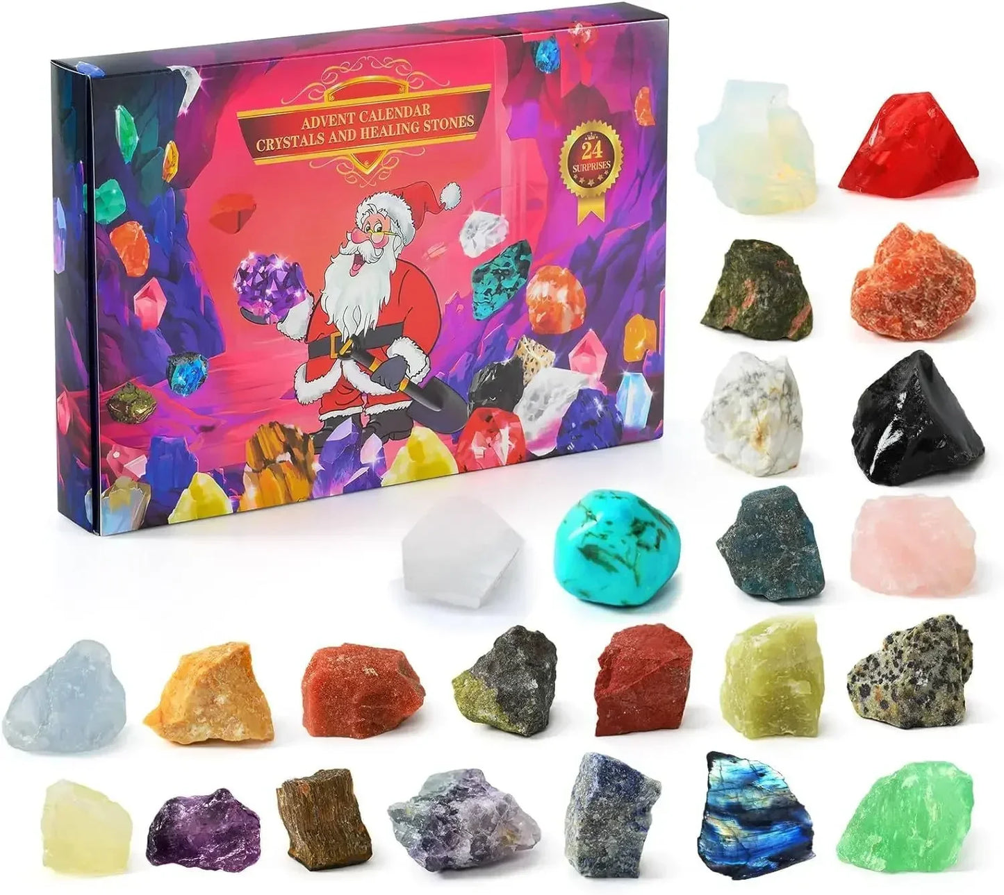 Advent Calendar with 24 Natural Crystals for Unique Christmas Experience