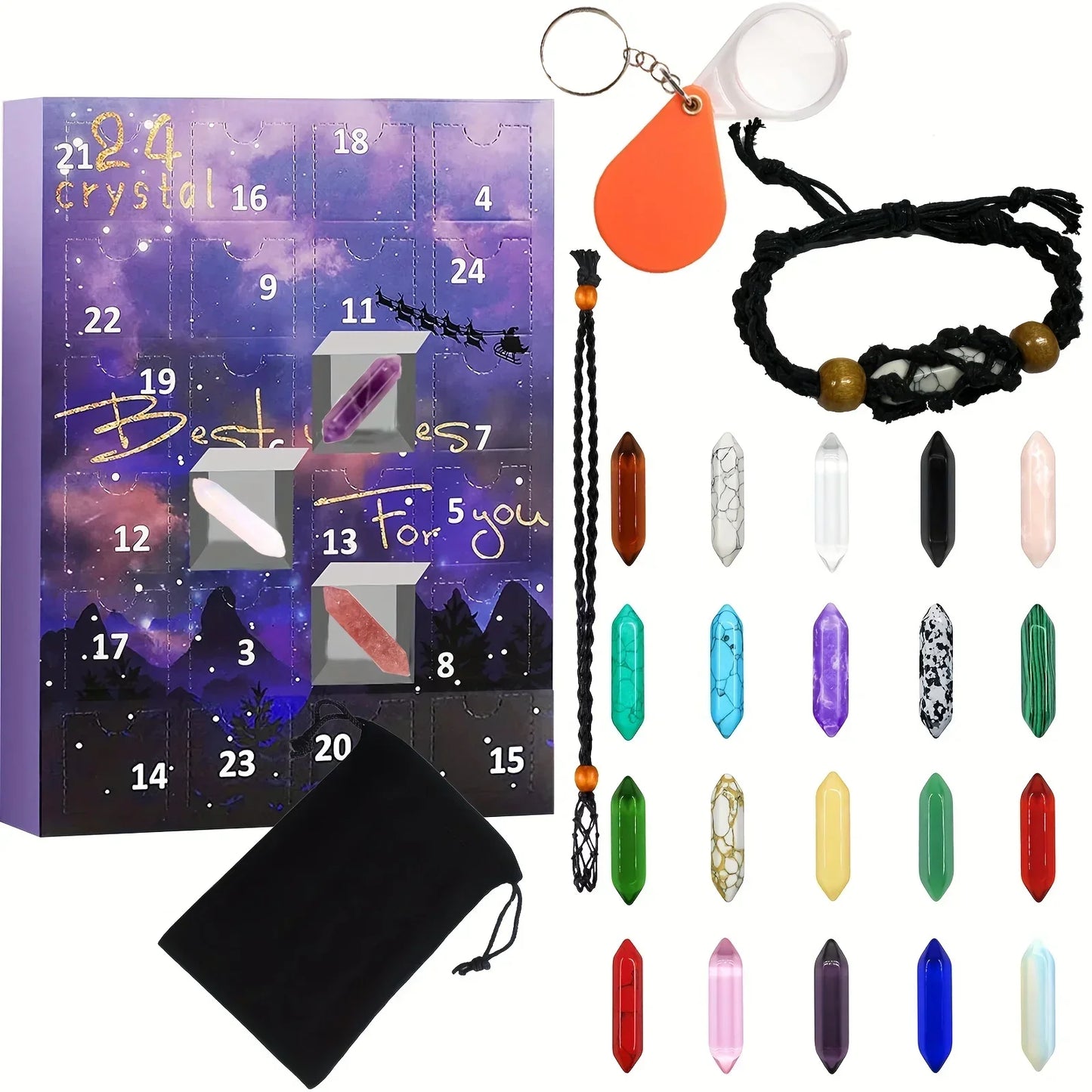 Advent Calendar with 24 Natural Crystals for Unique Christmas Experience