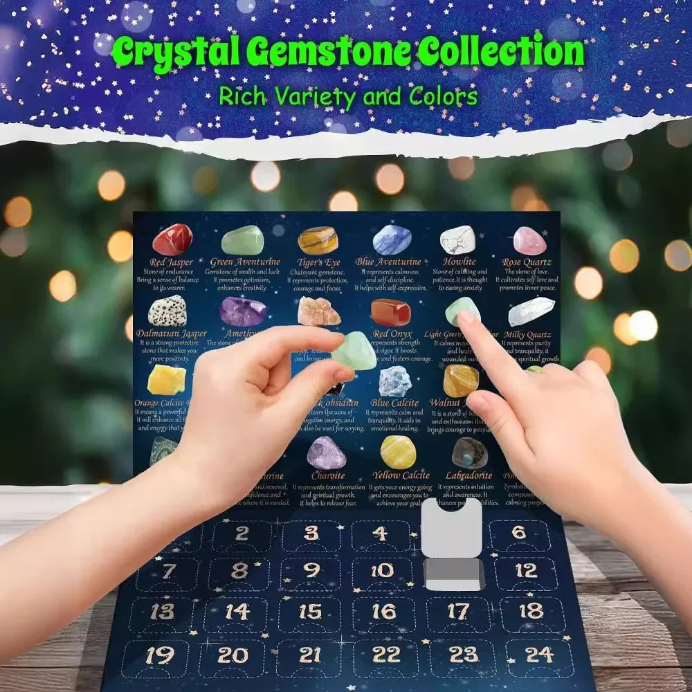 Advent Calendar with 24 Natural Crystals for Unique Christmas Experience