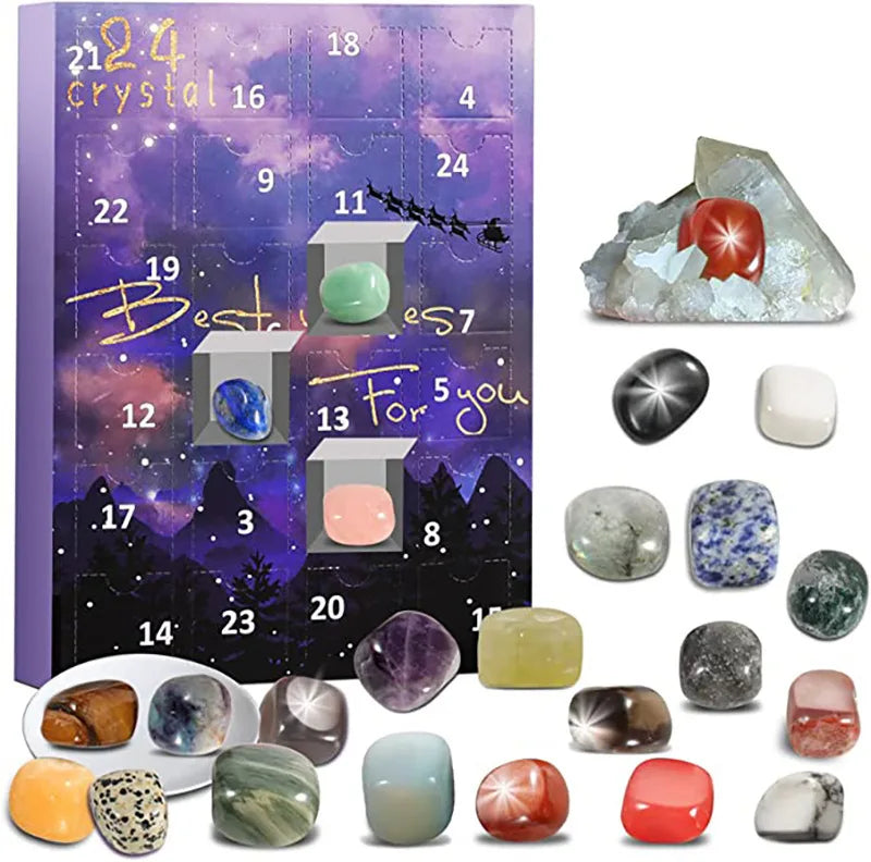 Advent Calendar with 24 Natural Crystals for Unique Christmas Experience