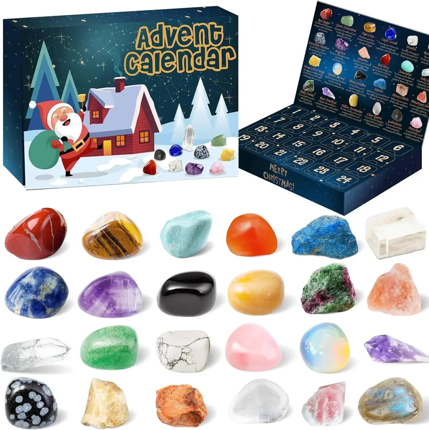 Advent Calendar with 24 Natural Crystals for Unique Christmas Experience
