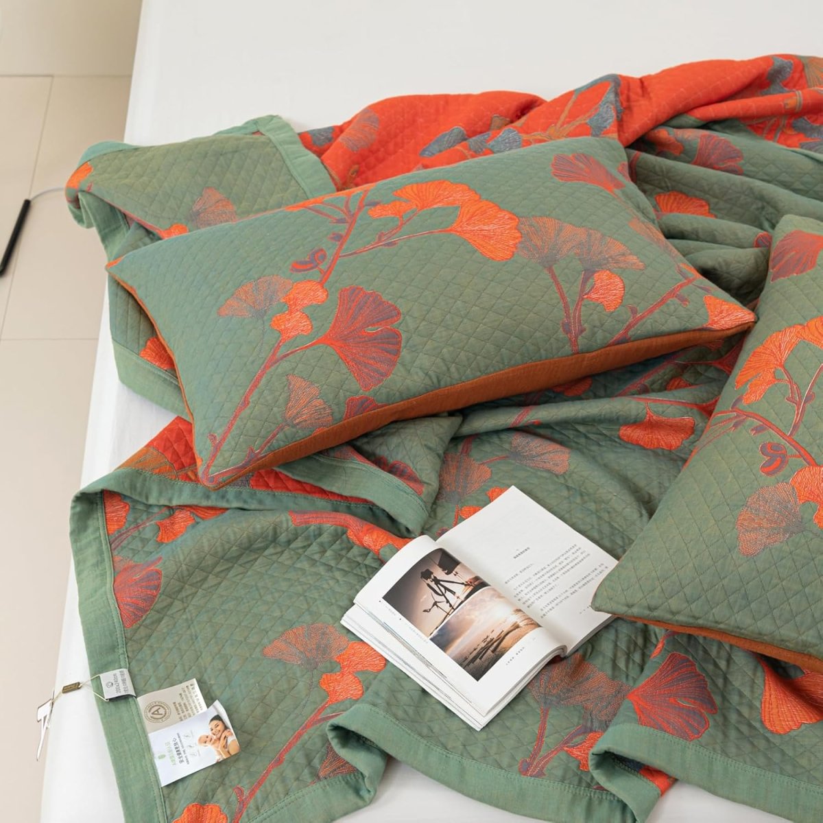 Cotton Reversible Ginkgo Botanical Bedding Set