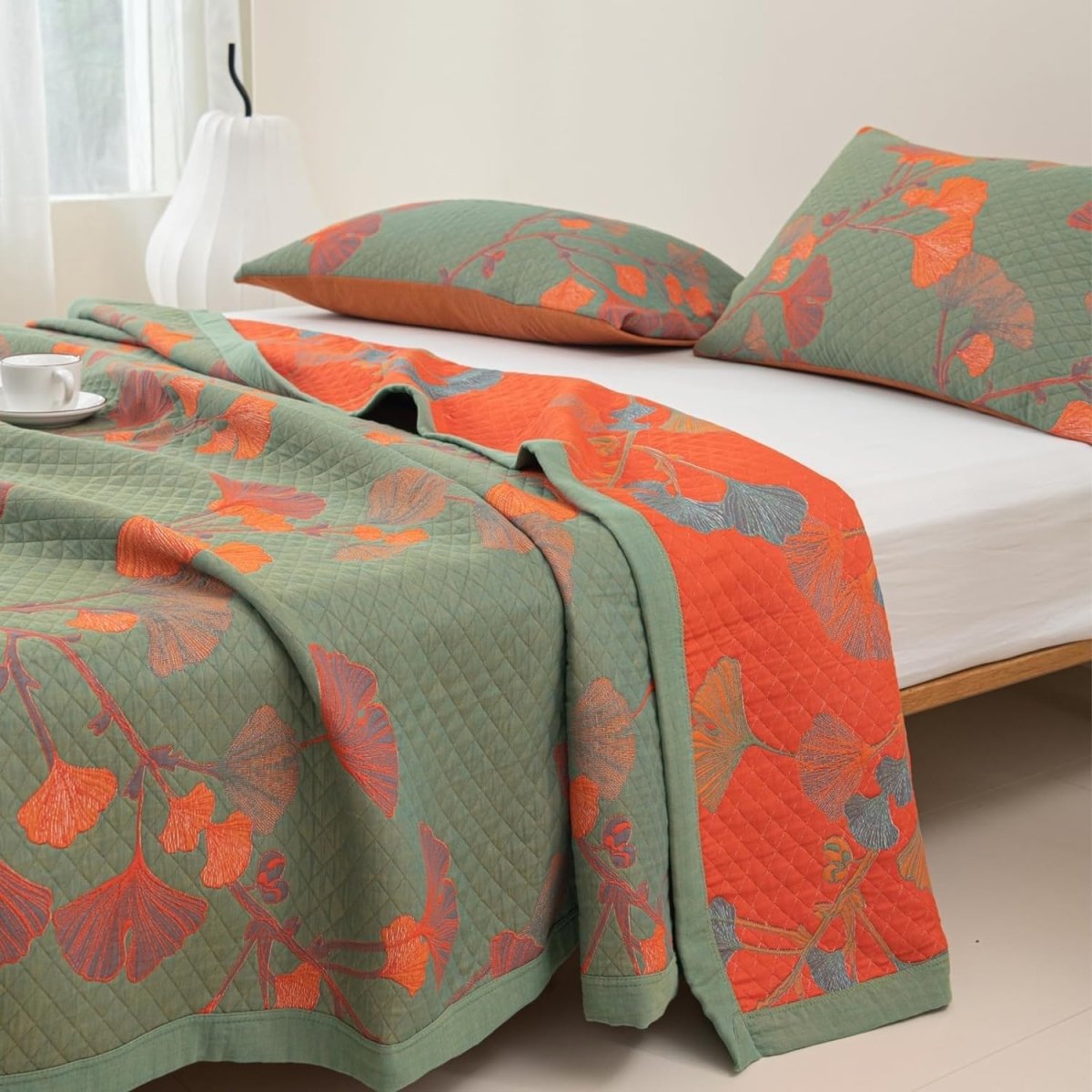 Cotton Reversible Ginkgo Botanical Bedding Set