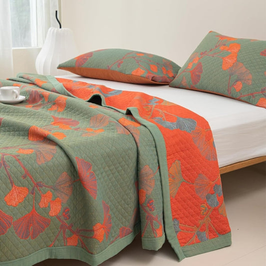 Cotton Reversible Ginkgo Botanical Bedding Set