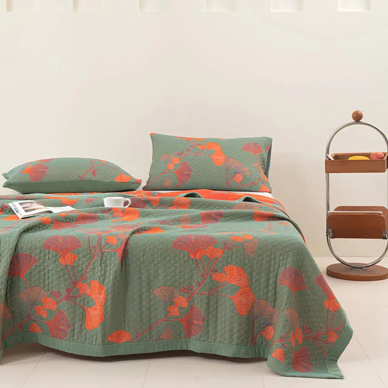 Cotton Reversible Ginkgo Botanical Bedding Set