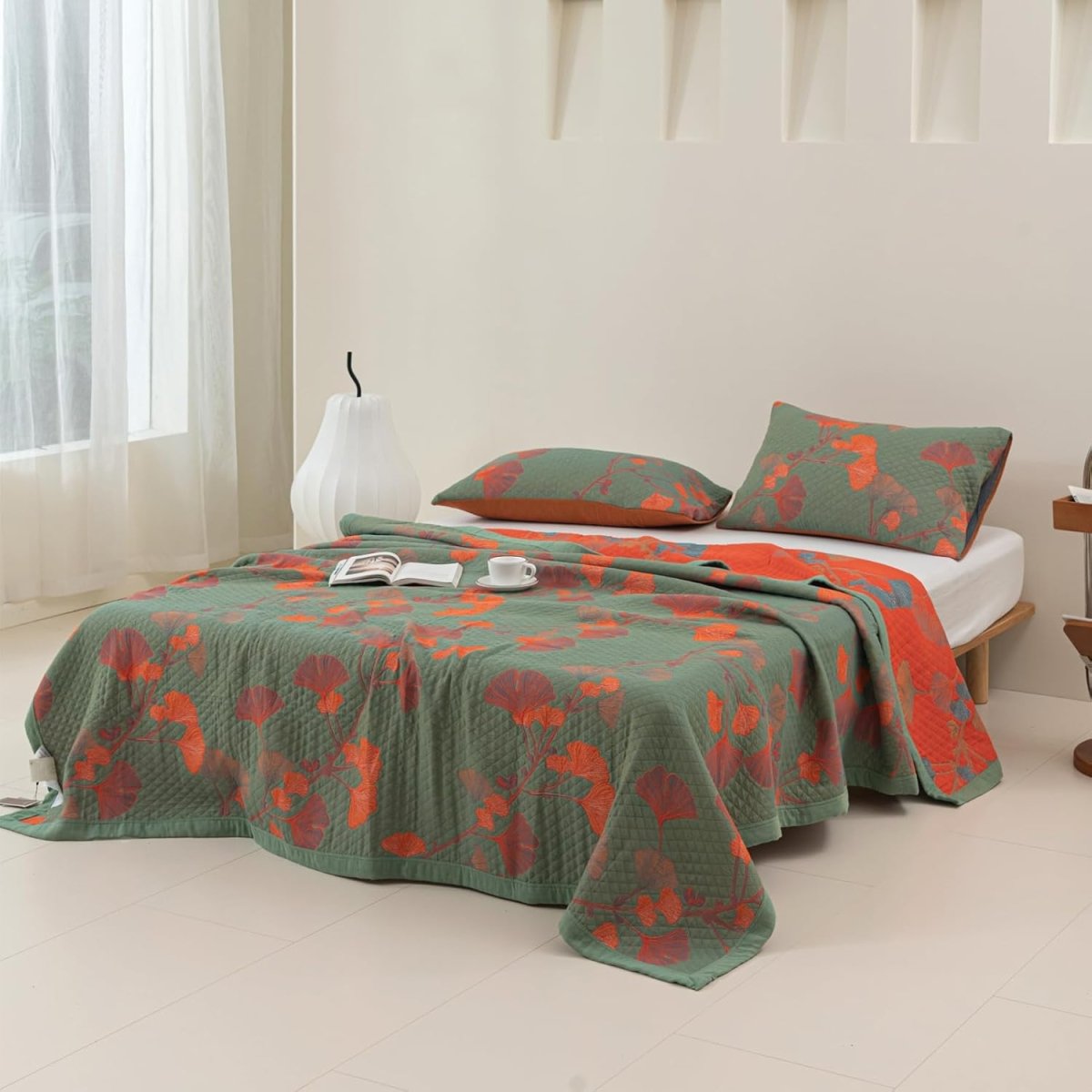 Cotton Reversible Ginkgo Botanical Bedding Set