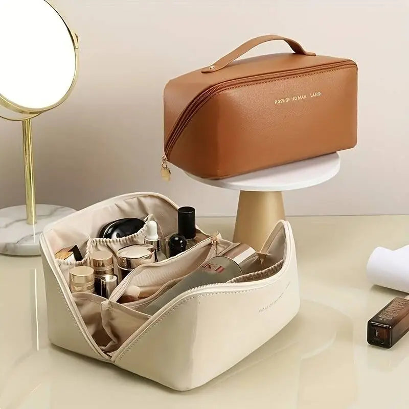 Elegant Waterproof PU Leather Cosmetic Bag with Large Capacity