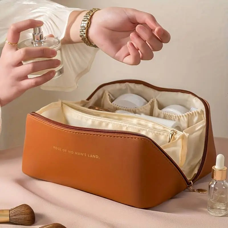 Elegant Waterproof PU Leather Cosmetic Bag with Large Capacity