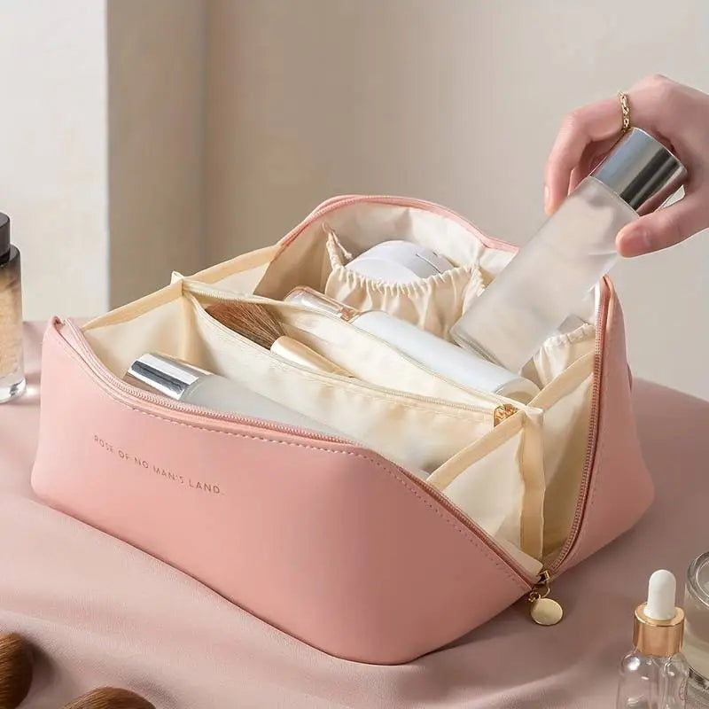 Elegant Waterproof PU Leather Cosmetic Bag with Large Capacity