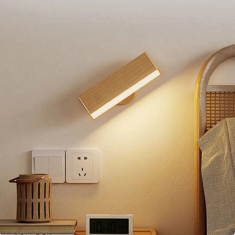 Wireless Touch-Control Wall Lamp with Timer - Wood Design