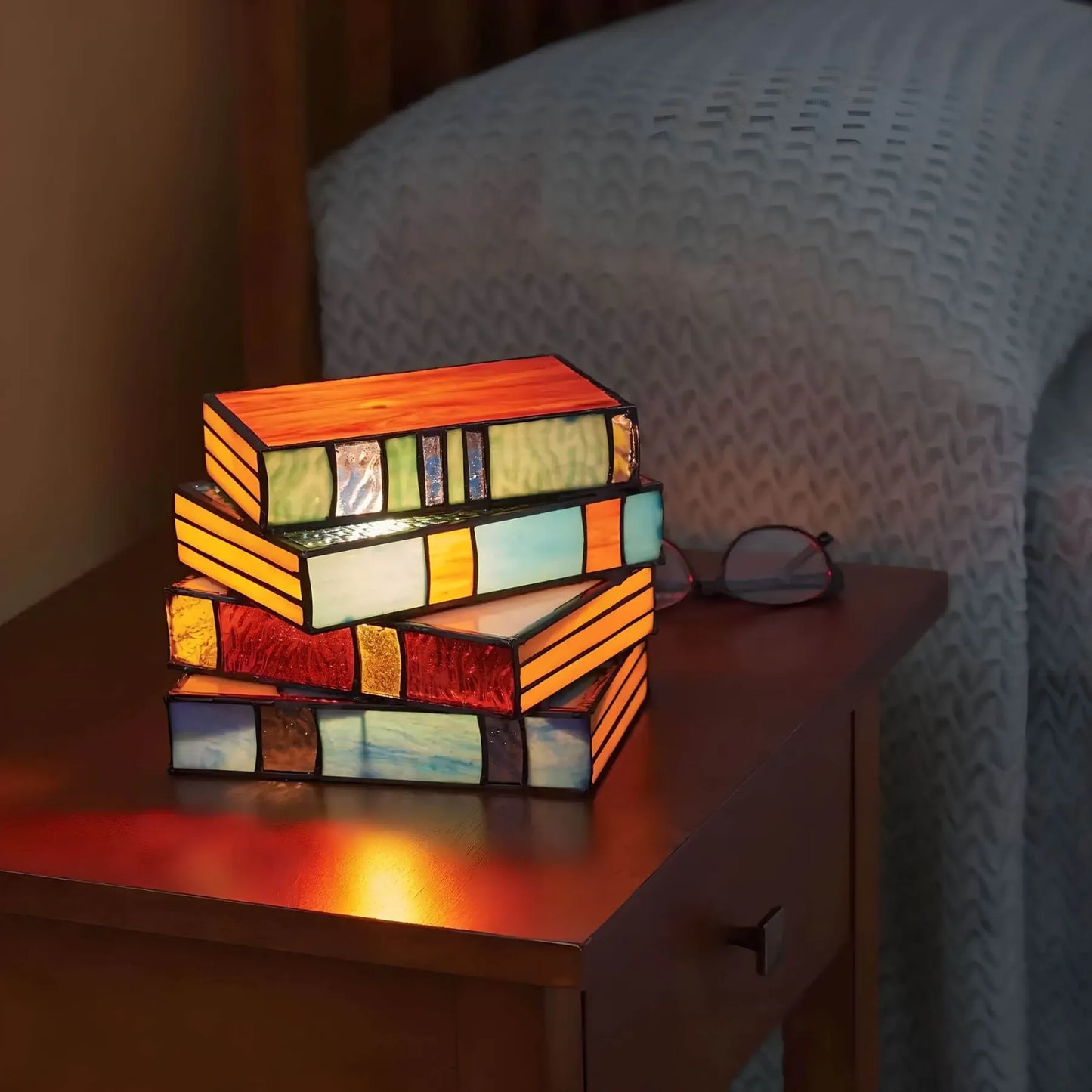 Multicolored Stained Glass Book Lamp