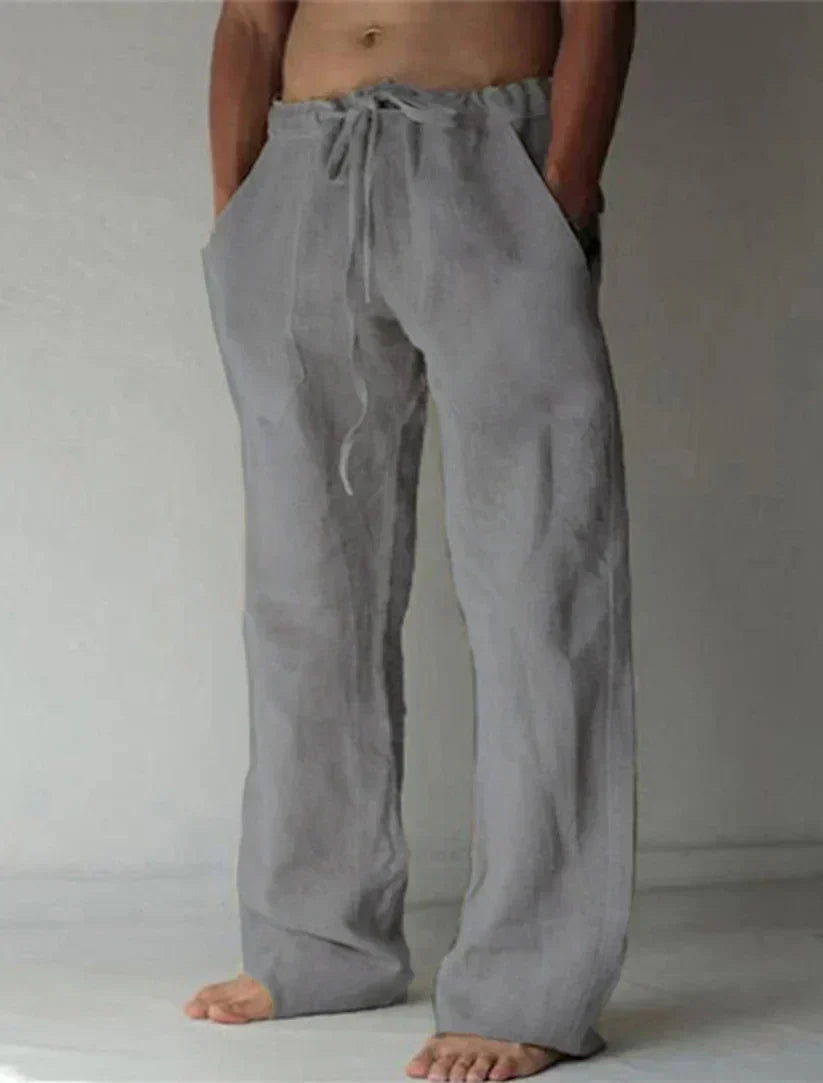 Men's Loose Fit Linen Pants with Elastic Waistband
