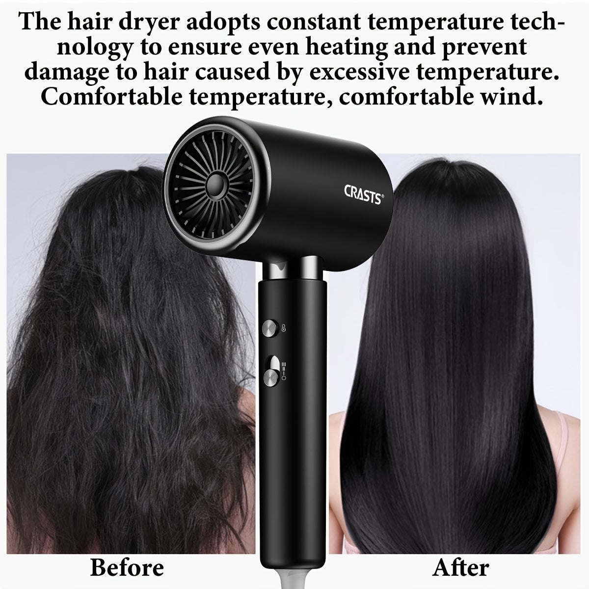 Corded 2000W Hair Dryer with Concentrator Nozzle for Fast Drying and Gentle Styling