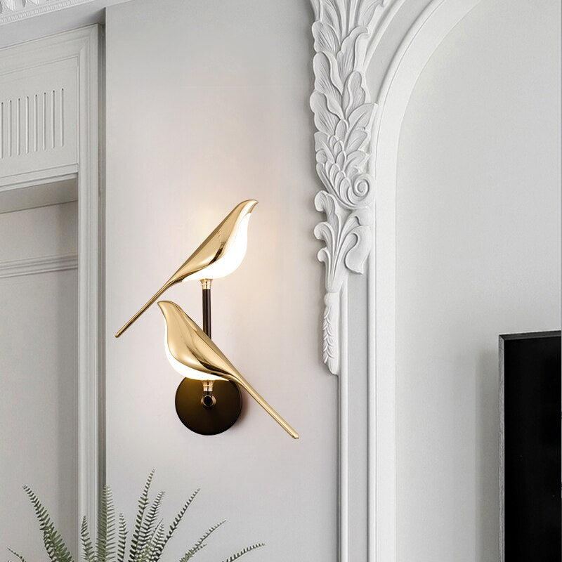 Modern LED Bird Wall Lamp in Gold