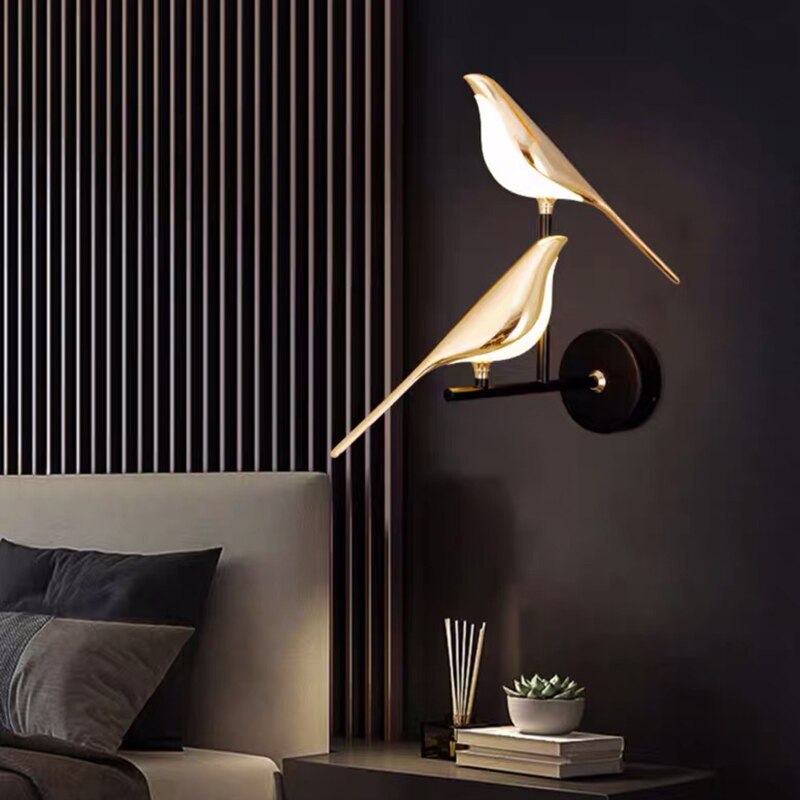 Modern LED Bird Wall Lamp in Gold