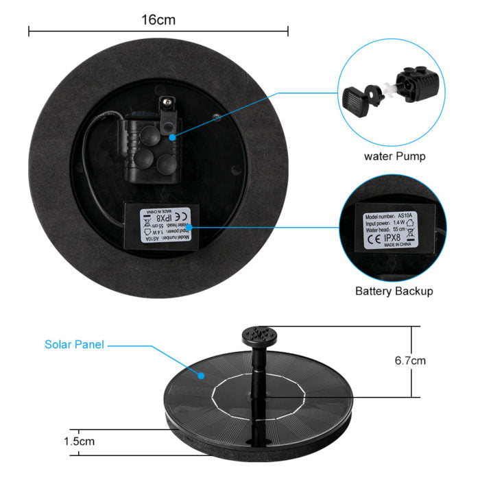 Solar Floating Fountain Pump with Interchangeable Nozzles