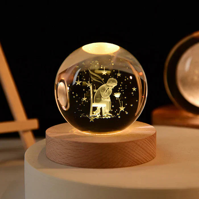 Glowing Celestial Sphere with 3D Planet Engravings
