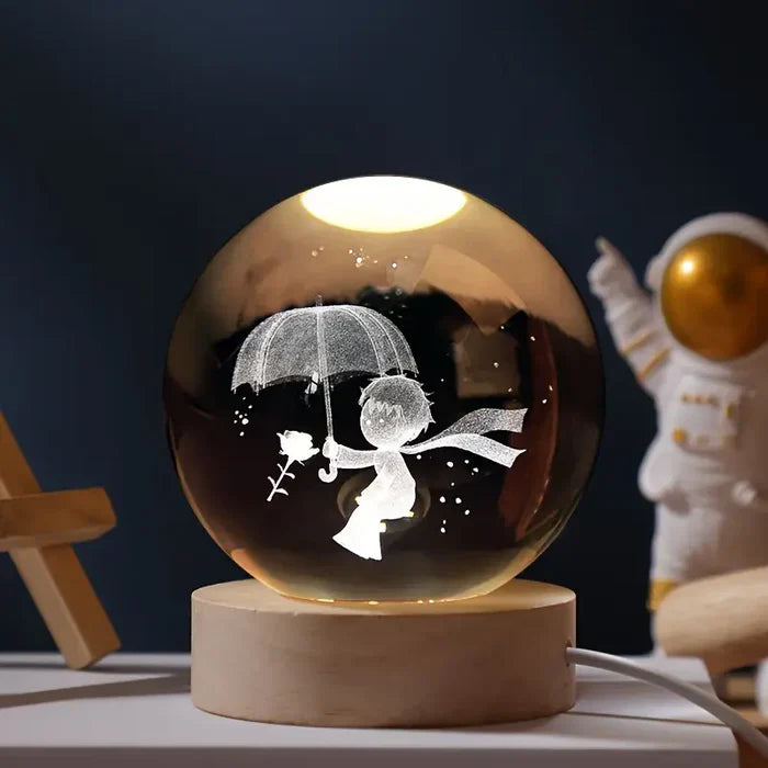 Glowing Celestial Sphere with 3D Planet Engravings