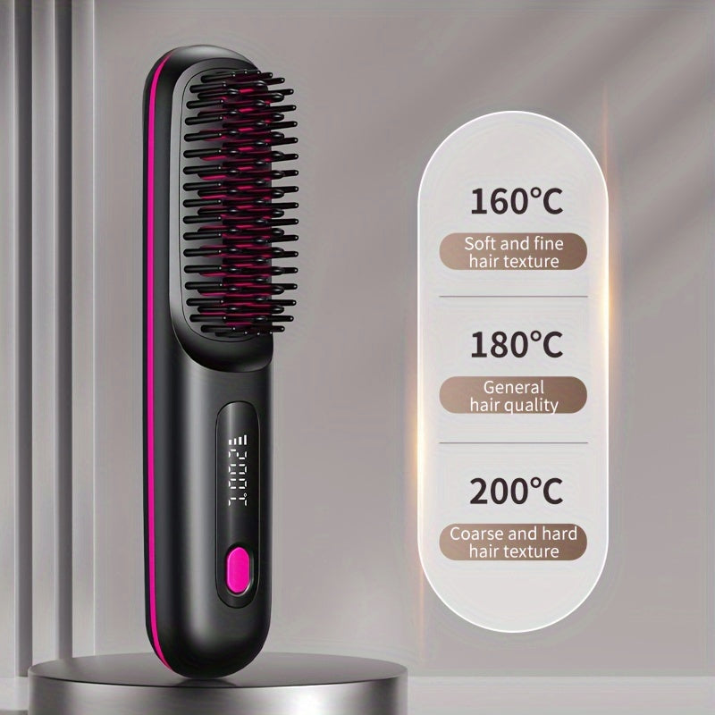 USB Rechargeable Anti-Scald Hair Comb for Smooth Styling