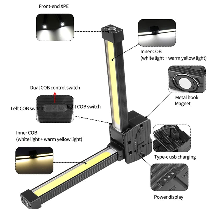 Foldable Rechargeable LED Work Light with Magnetic Base