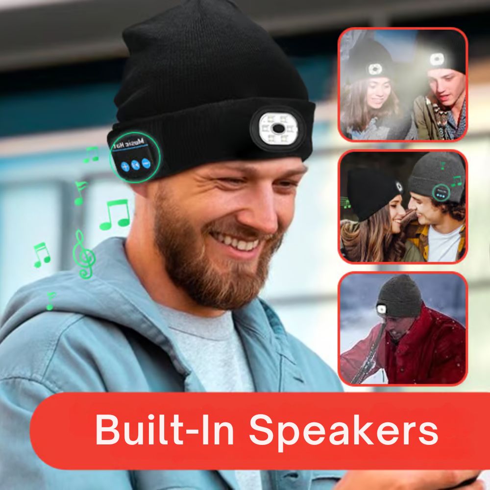 LED Bluetooth Beanie with Removable Speakers and Light