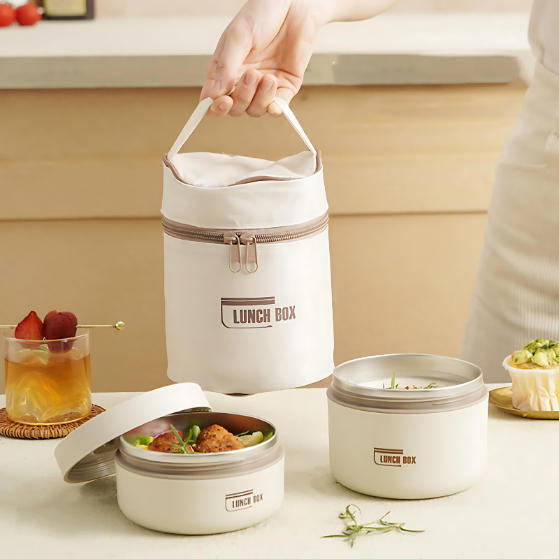 Insulated Stainless Steel Lunch Box Set with Leak-Proof Silicone Covers