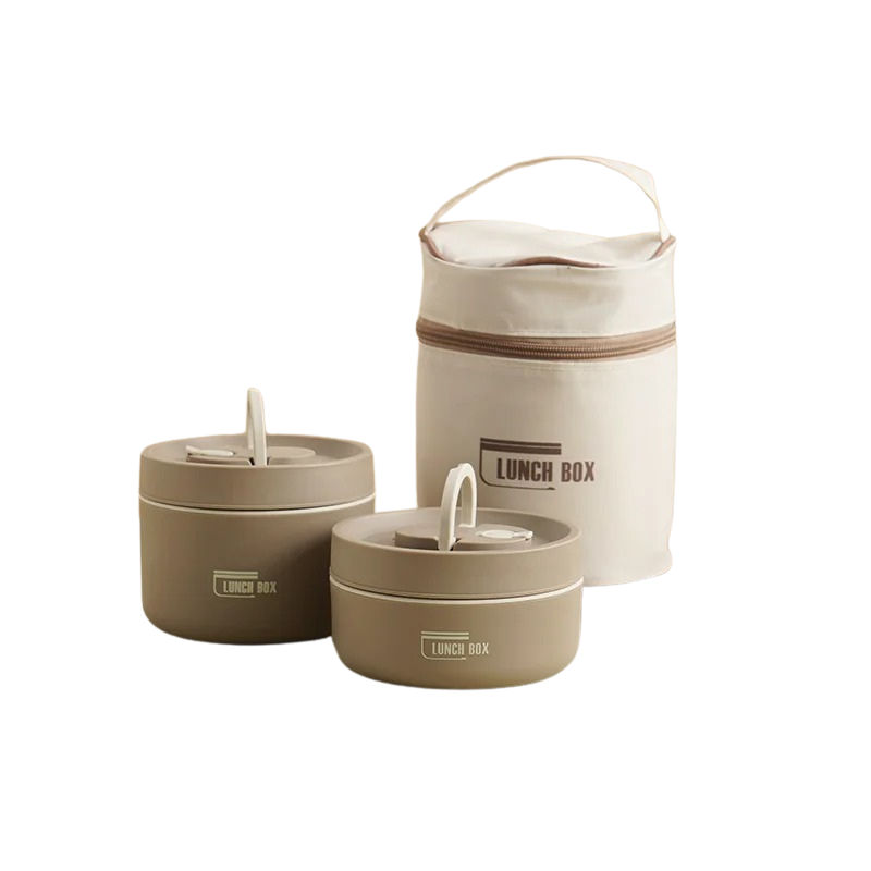 Insulated Stainless Steel Lunch Box Set with Leak-Proof Silicone Covers