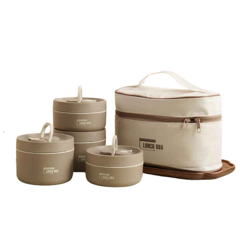 Insulated Stainless Steel Lunch Box Set with Leak-Proof Silicone Covers
