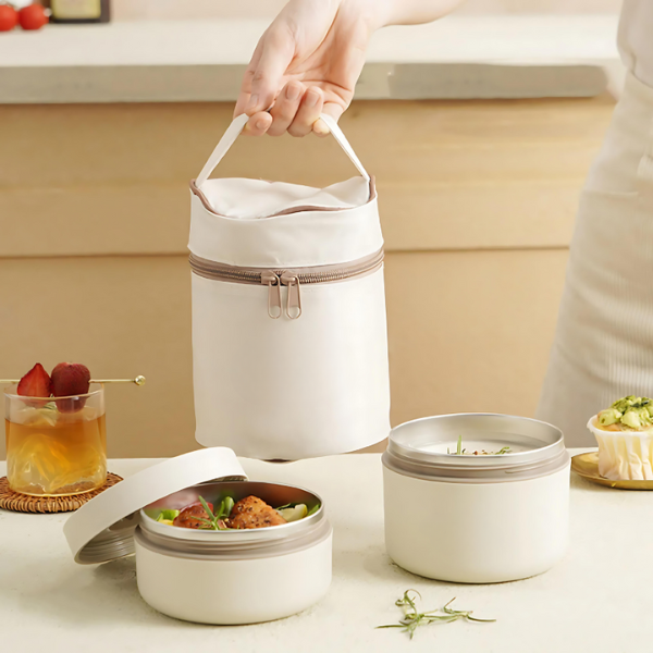 Insulated Stainless Steel Lunch Box Set with Leak-Proof Silicone Covers