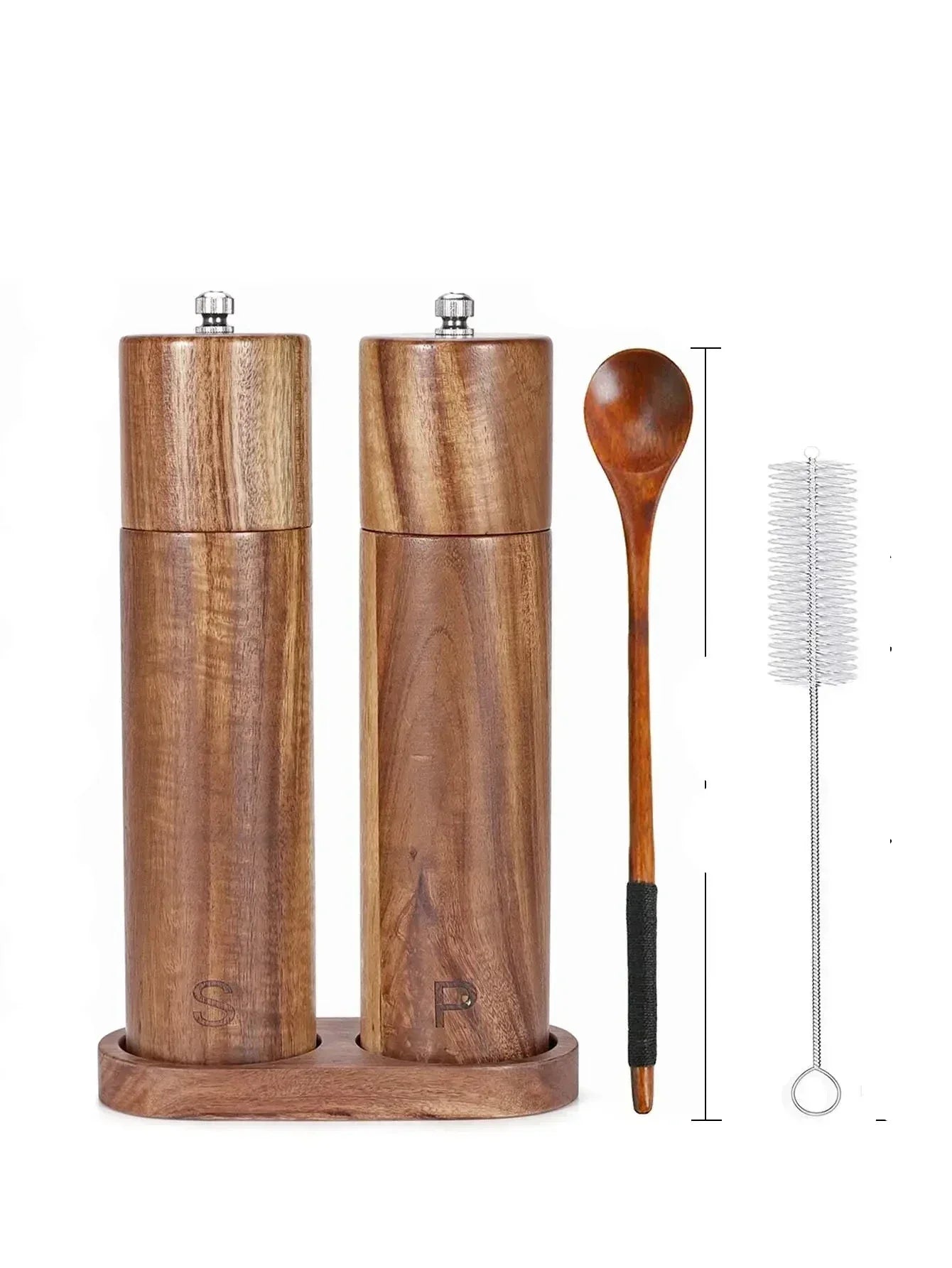 Pepper and Salt Mill Set with Tray – Adjustable Grinding