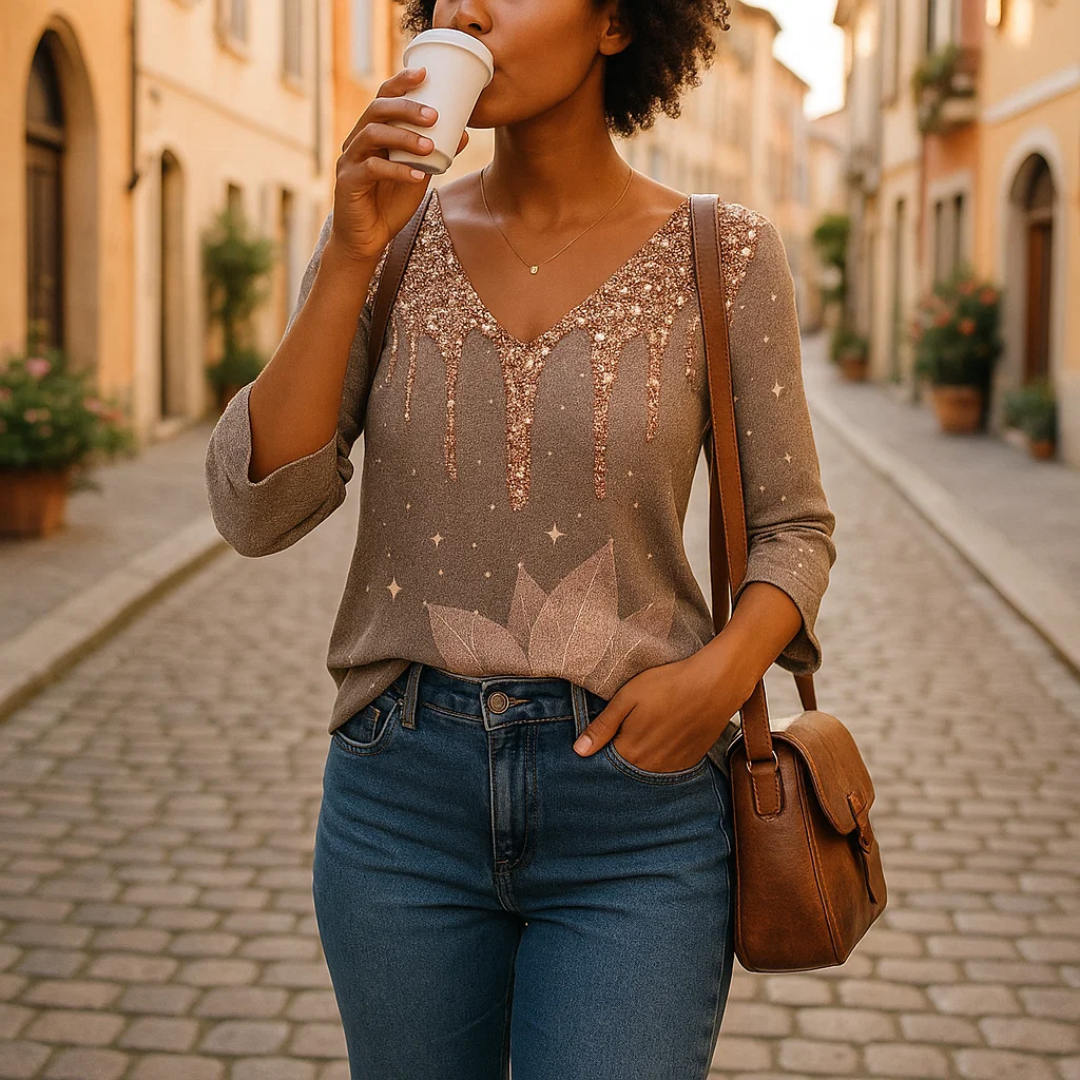 Elegant Vintage V-Neck Top for Women